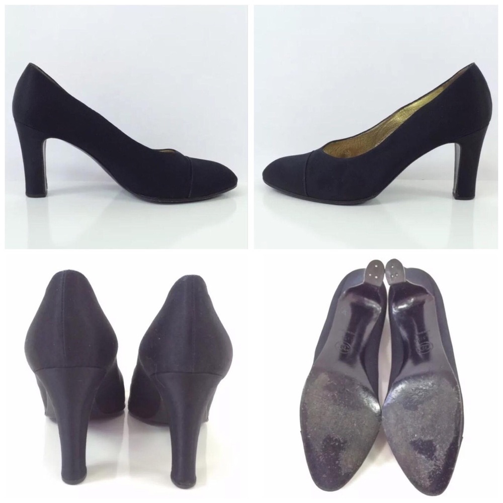 CHANEL VINTAGE BLACK SATIN HEELS PUMPS 👠 - Picture 4 of 7